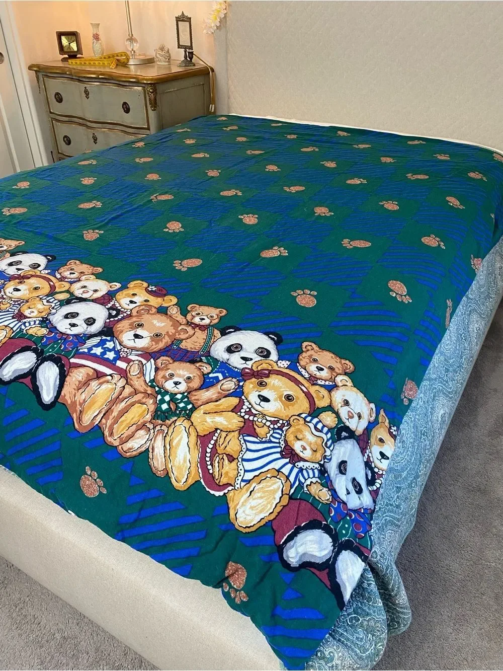 Teddy Bear Print 1990s Flannel Duvet cover Twin